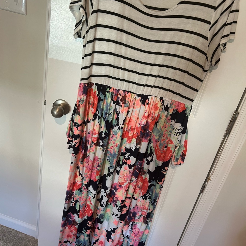Striped Floral Maxi Dress
